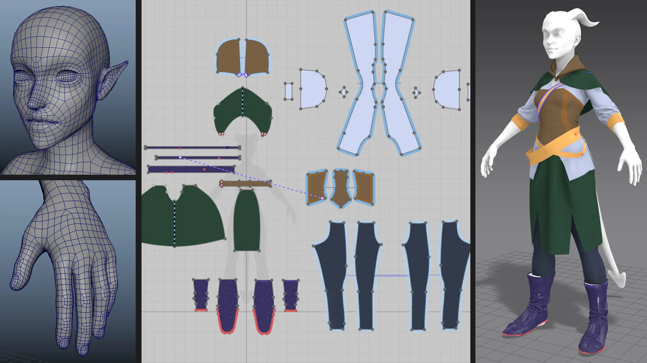 02 · Retopology — Clean edge flow; cloth patterns and simulation.