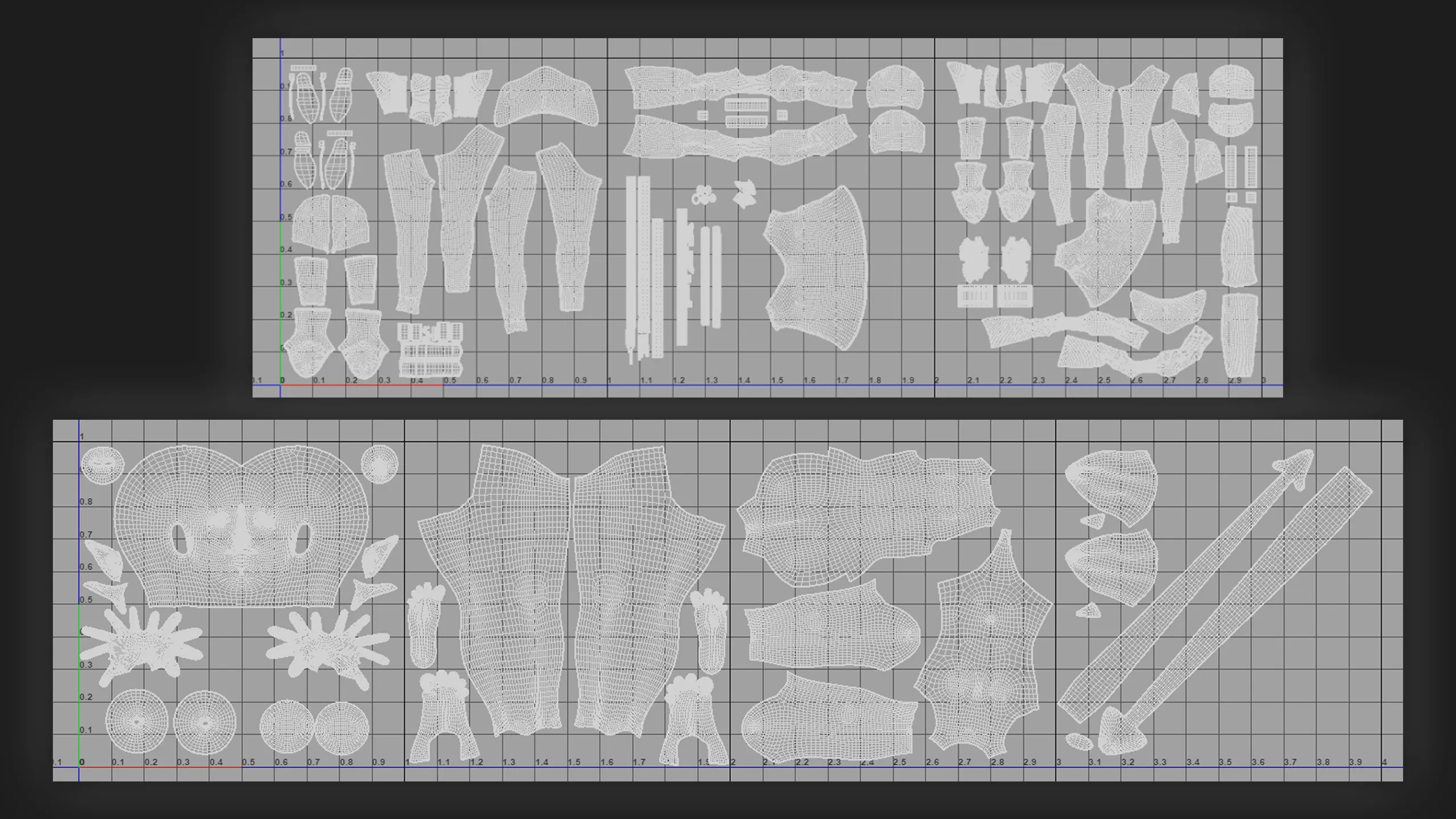 03 · UDIMs — Body and clothing — multi-tile UV layout.